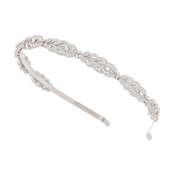 Flower Design Rhinestone Crystal Wedding Headband Bridal Headpieces Simple - Picture 1 of 7